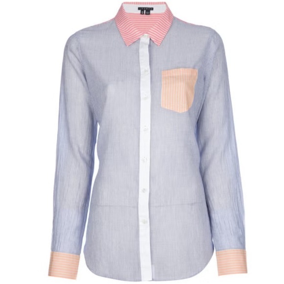 Theory Button Down Long Sleeve Multi Pattern Color Striped Blue Pink Orange SP - Picture 1 of 7